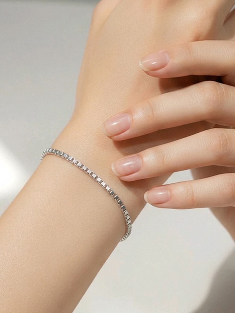 Silver Box Chain Bracelet 2mm Stainless Steel Waterproof Non Tarnish Minimalist